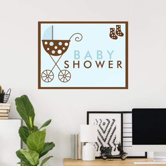 Blue Stroller Baby Duschzeichen Poster (Heimbüro)