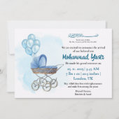 Blue stroller balloon muslim baby boy birth invita einladung (Vorderseite)