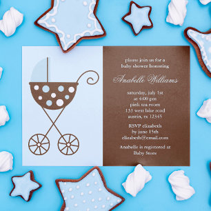 Blue Stroller Junge Baby Shower Einladung