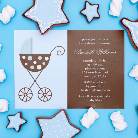 Blue Stroller Junge Baby Shower Einladung