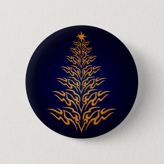 Blue Stylish Christmas Tree Button (Vorderseite)