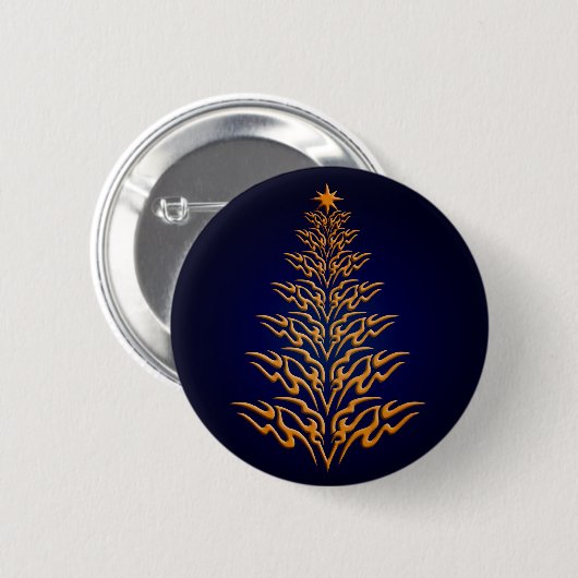 Blue Stylish Christmas Tree Button (Vorne & Hinten)