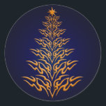 Blue Stylish Christmas Tree Stickers<br><div class="desc">Erleben Sie den Urlaubssinn mit diesen schönen Stilgolden-Aufklebern mit blauem Hintergrund.</div>