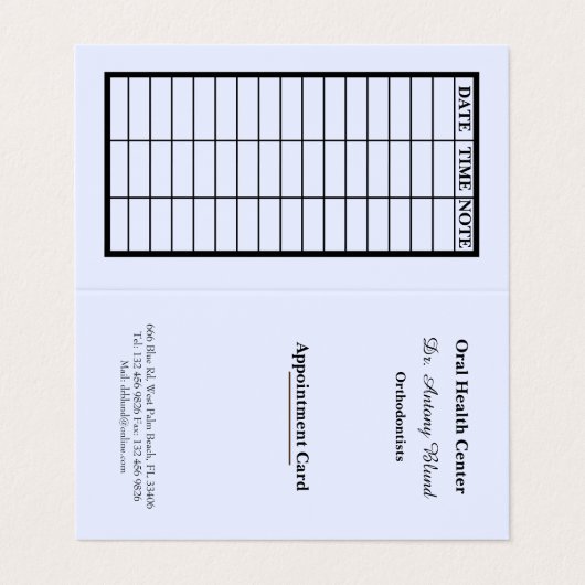 Blue Stylish Dentist Termin Card Visitenkarten (Außenseite Aufgefaltet)