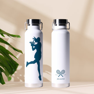 Blue Stylish Female Tennis Player Personalisiert Trinkflasche