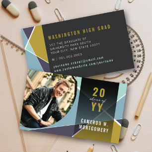 Blue Stylish Geometric Lines Mod Foto Graduate Telefonnummerkarte