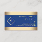 Blue Stylish Gold Frame Modern Visitenkarte (Rückseite)