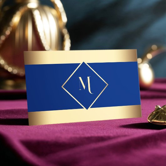 Blue Stylish Gold Frame Modern Visitenkarte
