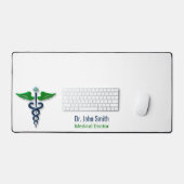 Blue Stylish Medical Caduceus Green Wings Cross Schreibtischunterlage (Tastatur & Maus)