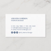 Blue Stylish Modern Minimal Business Cards Visitenkarte (Rückseite)