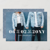 Blue Stylish Simple Modern Typografy Foto Save The Date (Vorne/Hinten)