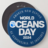 Blue Stylized Earth Waves Button (Vorne & Hinten)