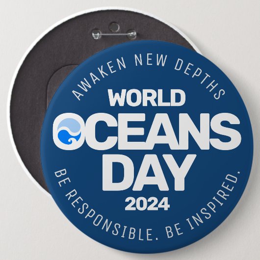 Blue Stylized Earth Waves Button (Vorne & Hinten)