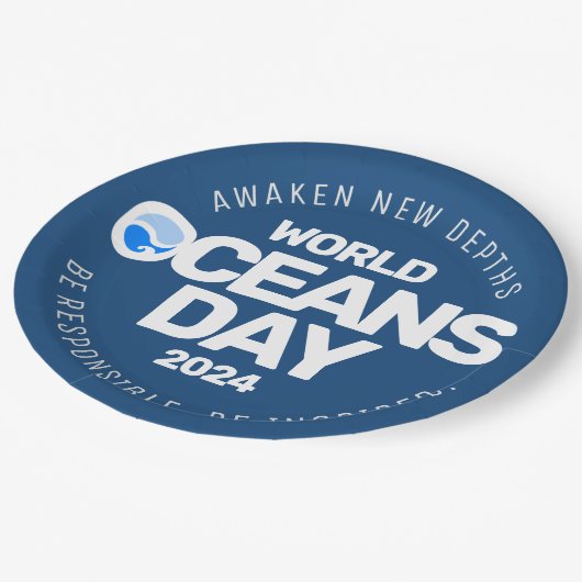 Blue Stylized Earth Waves Pappteller (Schrägansicht)