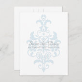 Blue Subtile Damask Save the Date Postkarte (Vorne/Hinten)