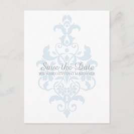 Blue Subtile Damask Save the Date Postkarte
