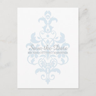 Blue Subtile Damask Save the Date Postkarte