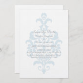 Blue Subtle Damask Save the Date einladen Einladung (Vorne/Hinten)