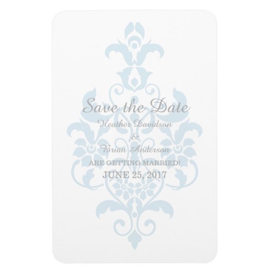 Blue Subtle Damask Save the Date Flexi Magnet (Vertikal)