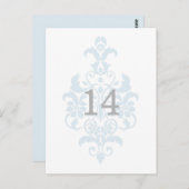 Blue Subtle Damask Tischnummer Postkarte (Vorne/Hinten)