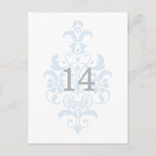 Blue Subtle Damask Tischnummer Postkarte (Vorderseite)