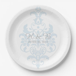 Blue Subtle Damask Wedding Paper Teller