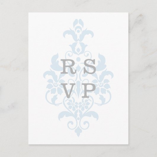 Blue Subtle Damask Wedding UAWG Postcard Einladungspostkarte (Vorderseite)