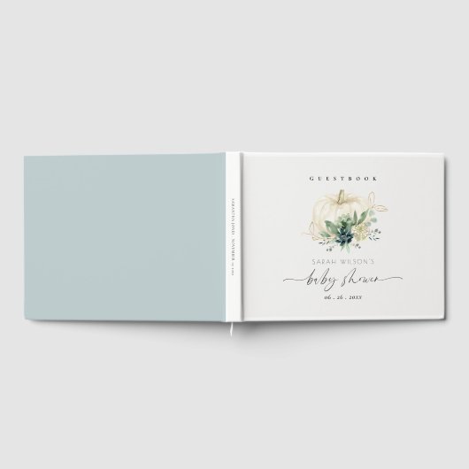 Blue Succulator White Gold Pumpkin Baby Dusche Gästebuch (Voll)