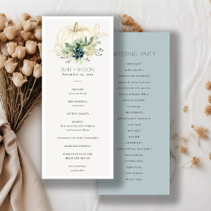 Blue Succulent Pumpkin Hochzeitsprogramm Menükarte