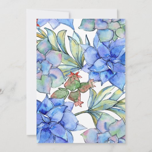Blue Succulents Wedding Reduced Guest List Ankündigung (Rückseite)