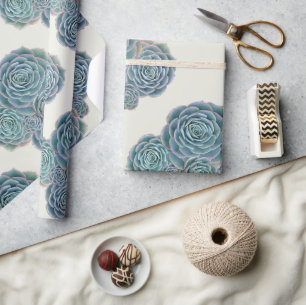 Blue Succules auf Ecru Jeden Anlaß Gift Wrap Geschenkpapier