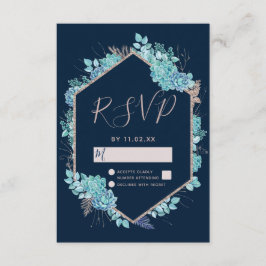 Blue Succules & Rose Gold Wedding RSVP