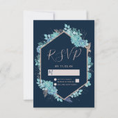 Blue Succules & Rose Gold Wedding RSVP (Vorderseite)