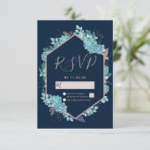 Blue Succules & Rose Gold Wedding RSVP Karte (Stehend Vorderseite)