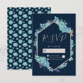 Blue Succules & Rose Gold Wedding RSVP Karte (Vorne/Hinten)