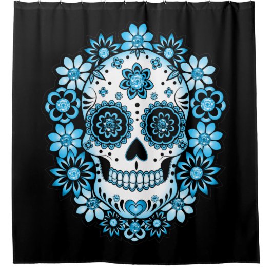 Blue Sugar Skull Duschvorhang (Vorderseite)