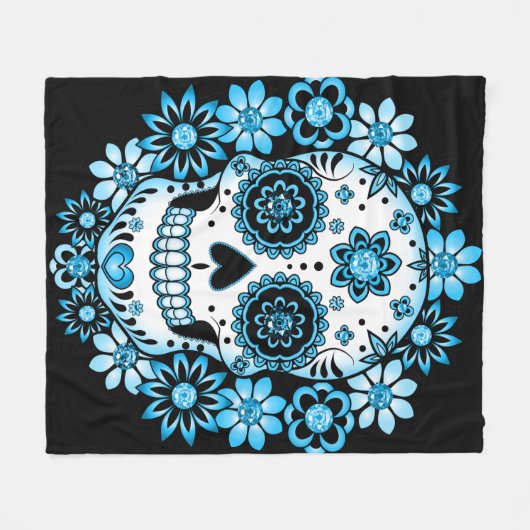 Blue Sugar Skull Fleecedecke (Vorderseite (Horizontal))