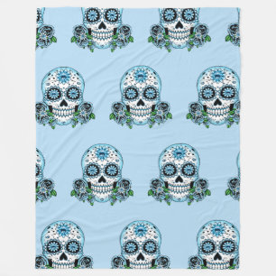 Blue Sugar Skull Fleecedecke