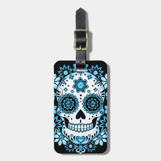Blue Sugar Skull Gepäckanhänger (Vorderseite vertikal)