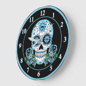 Blue Sugar Skull Große Wanduhr (Winkel)