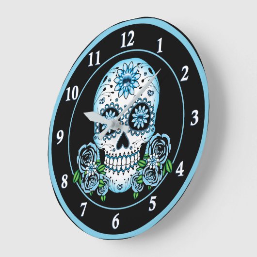 Blue Sugar Skull Große Wanduhr (Winkel)