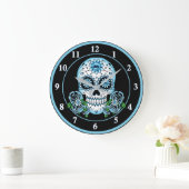 Blue Sugar Skull Große Wanduhr (Zuhause)