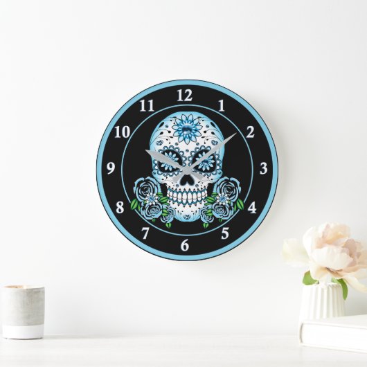 Blue Sugar Skull Große Wanduhr (Zuhause)