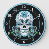 Blue Sugar Skull Große Wanduhr (Vorderseite)