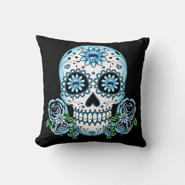 Blue Sugar Skull Kissen (Vorderseite)