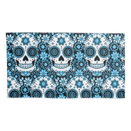 Blue Sugar Skull Kissenbezug (Rückseite-Rechts)