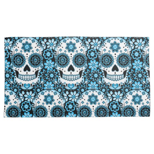 Blue Sugar Skull Kissenbezug (Vorderseite-Rechts)