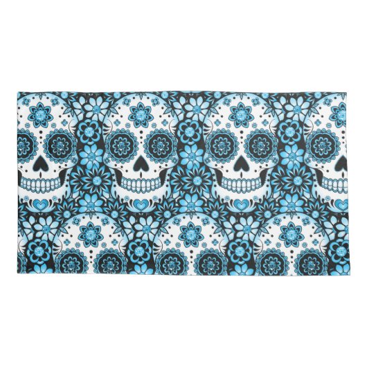 Blue Sugar Skull Kissenbezug (Rückseite-Links)