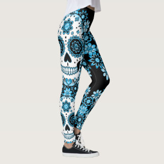 Blue Sugar Skull Leggings