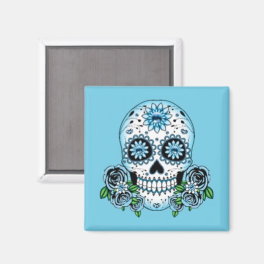 Blue Sugar Skull Magnet (Vorderseite/Rückseite)